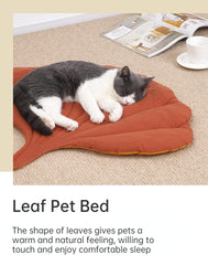 SSDHUA leaf-design cat nest interior scene suggests nature-inspired pet lounging.