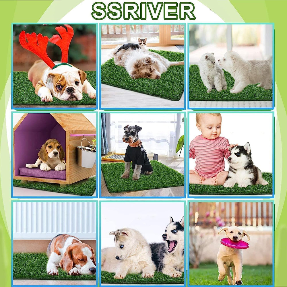SSRIVER artificial grass dog pee tray easy clean setup with two swap mats