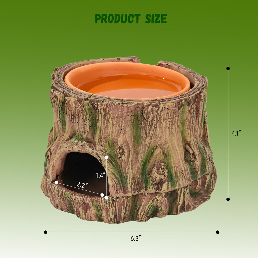 Stackoria reptile hide with clay water dish enhances humidity for hydration