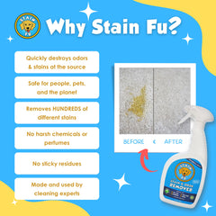 STAIN FU Pro Strength removes tough feces stains with visible results