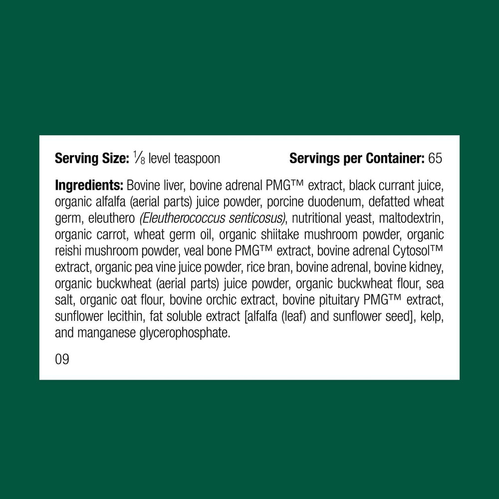 Standard Process Canine Adrenal Support measuring scoop highlights precise dosage for tailored care.