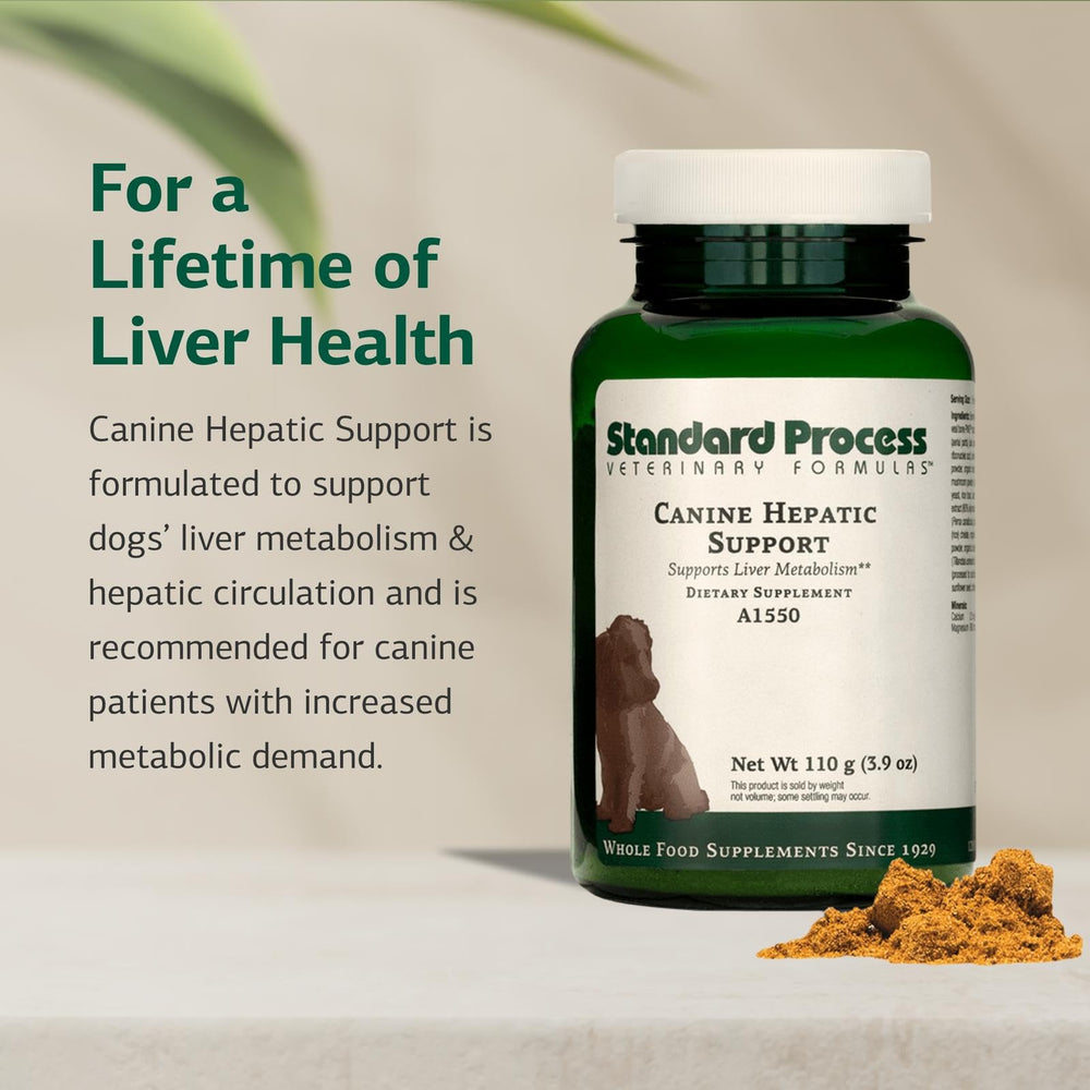 Standard Process Canine Hepatic Support being dispensed for accurate dog dosing.