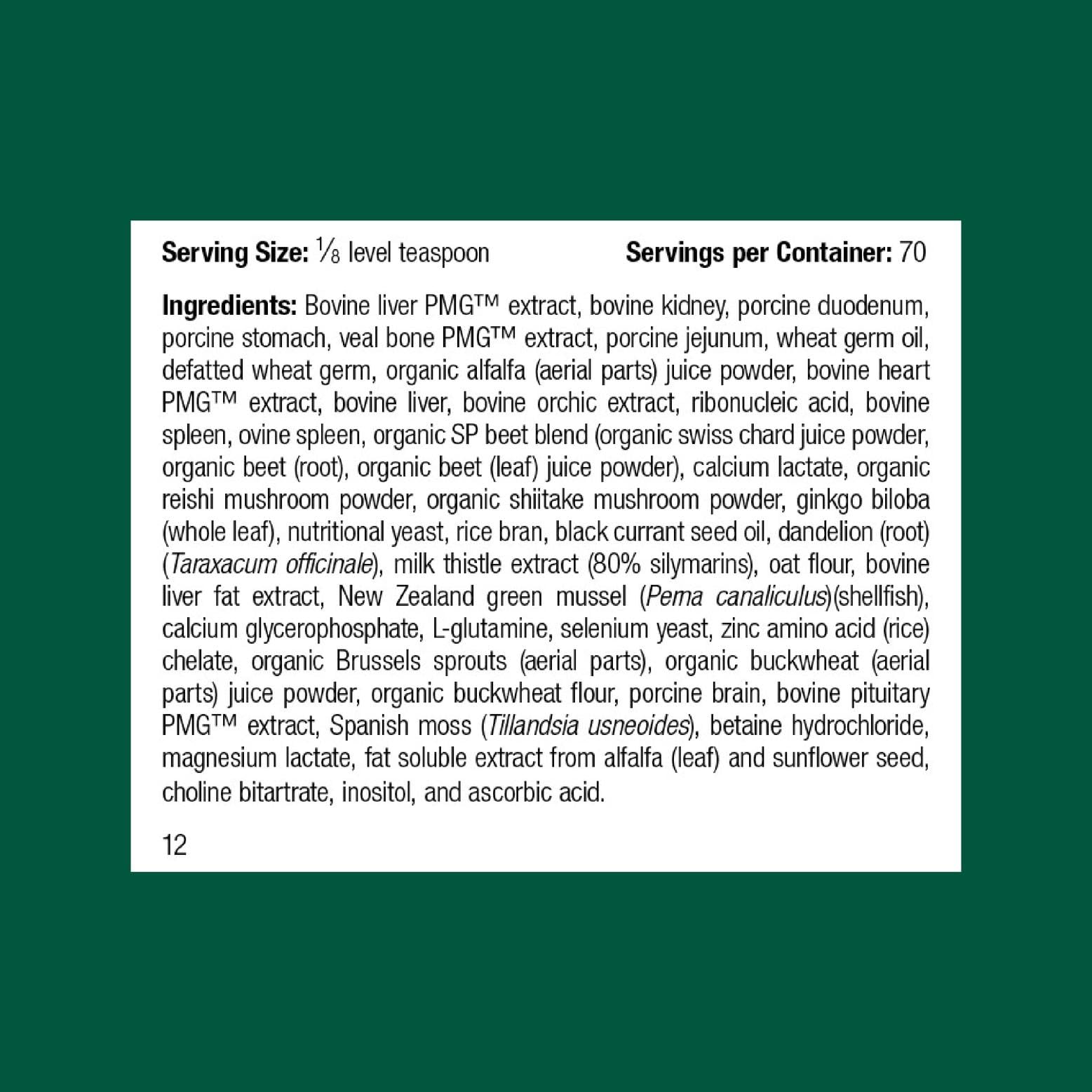 Standard Process Canine Hepatic Support powder dispensing close-up with accurate dosing.