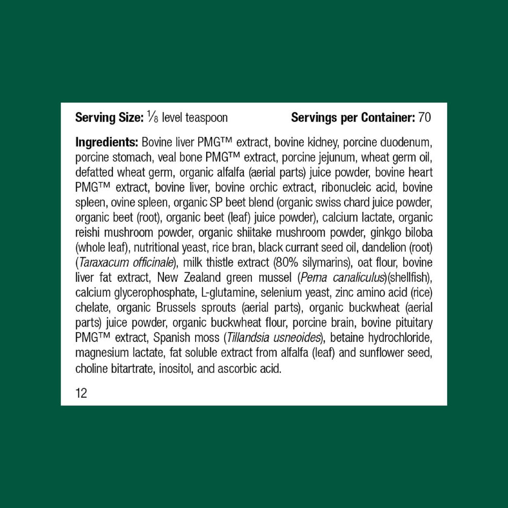 Standard Process Canine Hepatic Support powder dispensing close-up with accurate dosing.