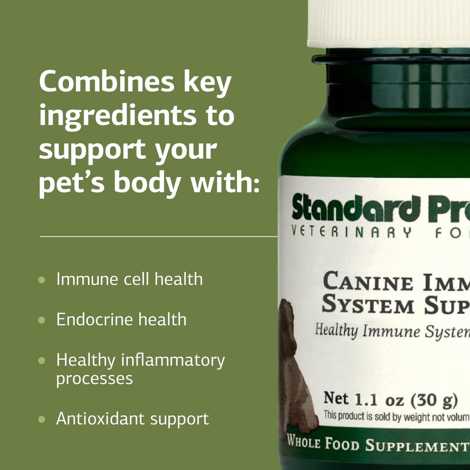 Standard Process Canine Immune System Support bottle and label focused on endocrine health