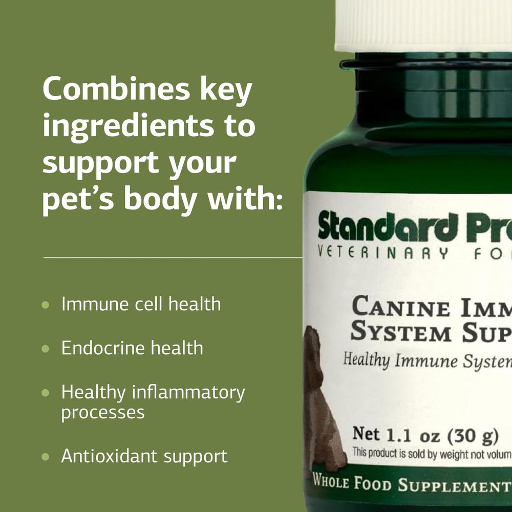 Standard Process Canine Immune System Support bottle and label focused on endocrine health