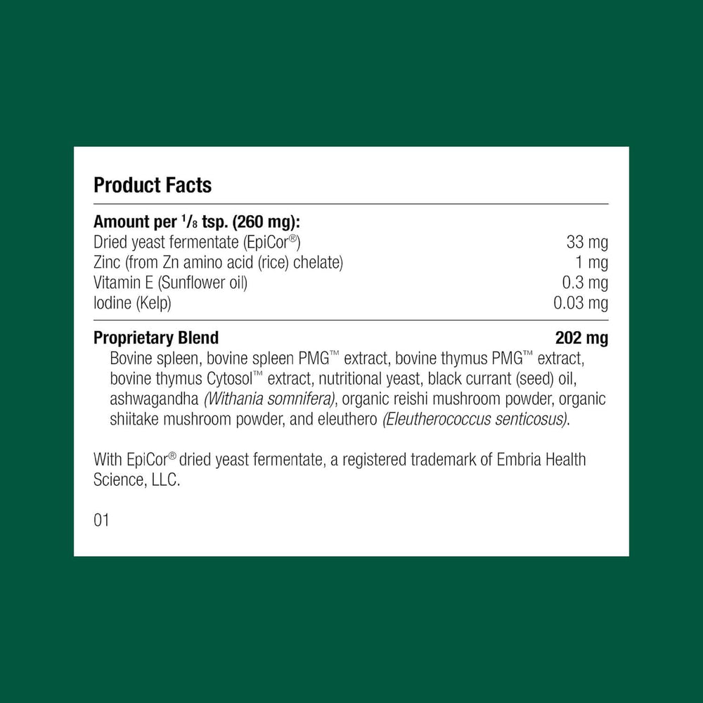 Standard Process Canine Immune System Support pouring into bowl during mealtime; easy mix for daily dosing