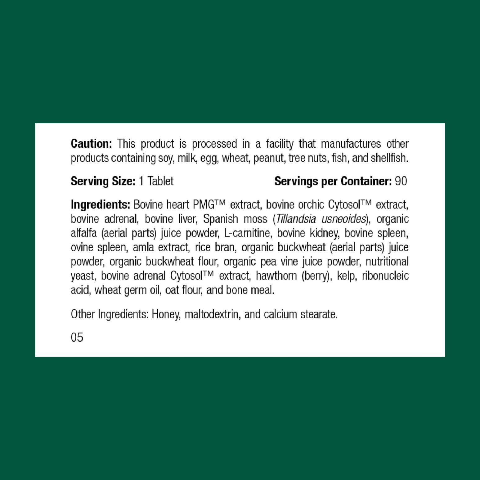Standard Process Feline Cardiac Support tablets closeup highlights daily dosing.