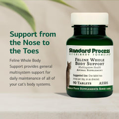 Standard Process Feline Whole Body Support tablets close-up, nutrient-rich.