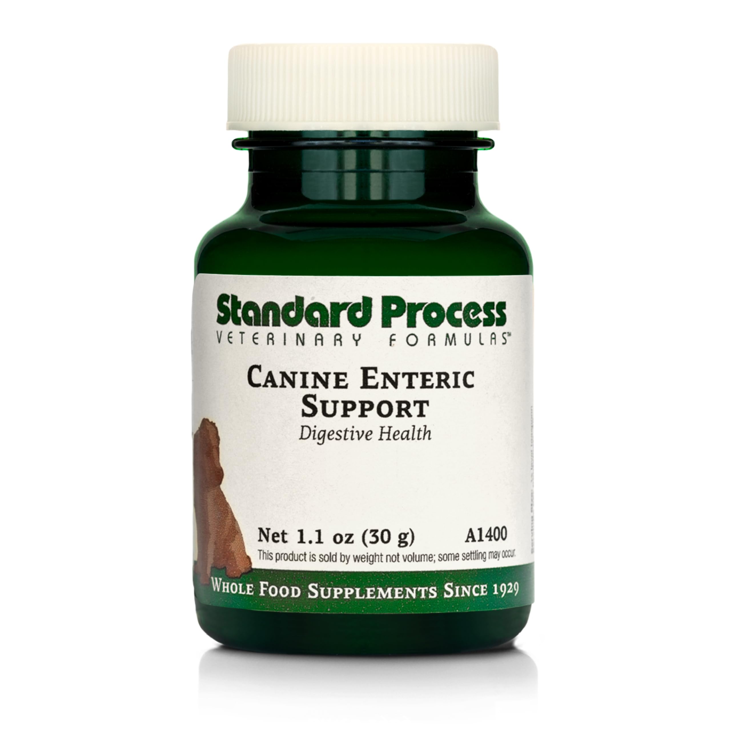 Standard Process Canine Enteric Support bottle front promoting digestive balance.