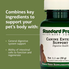 Standard Process Canine Enteric Support ingredients close-up highlighting plant and animal components.