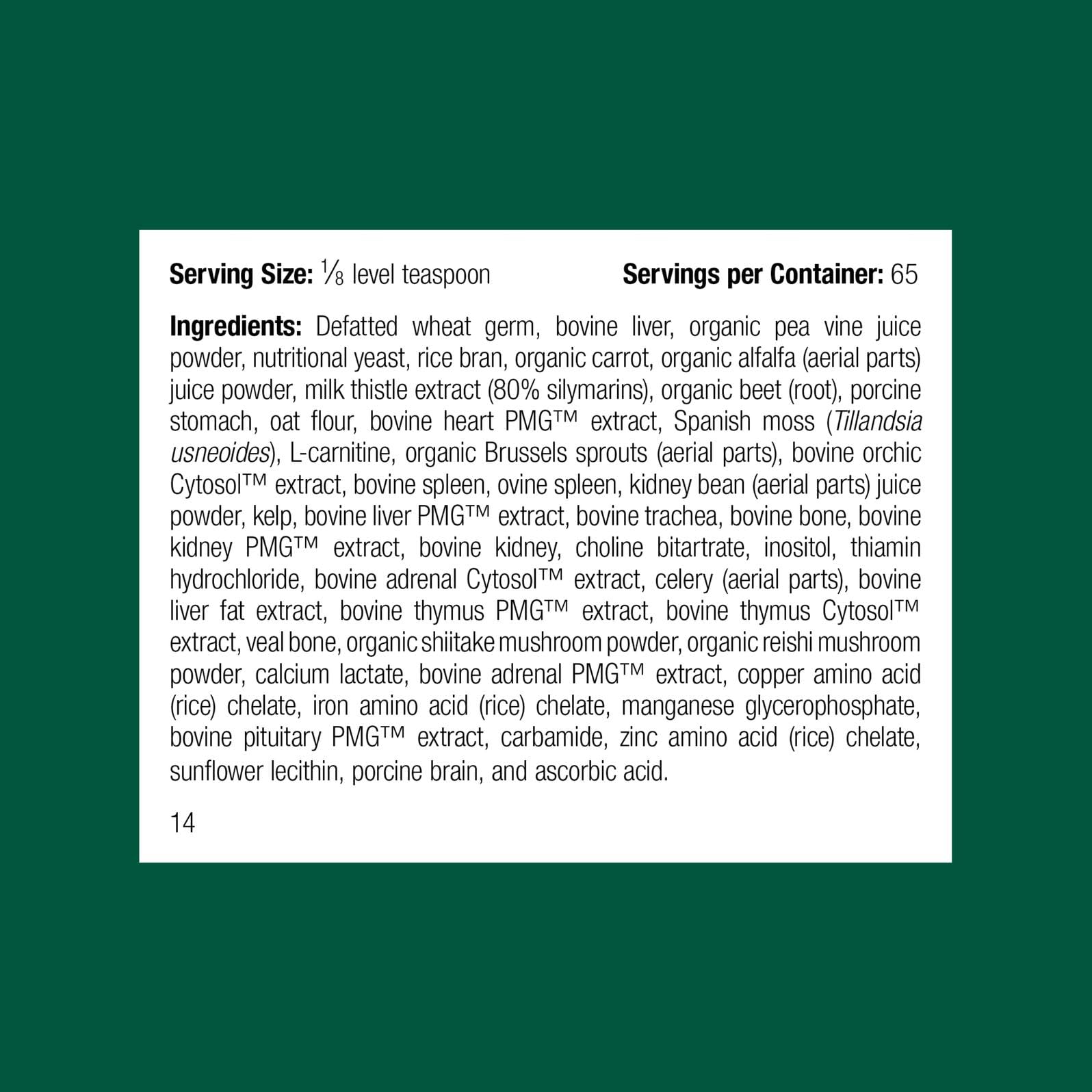 Standard Process Inc. Canine Whole Body Support powder scoop for easy daily dosing.
