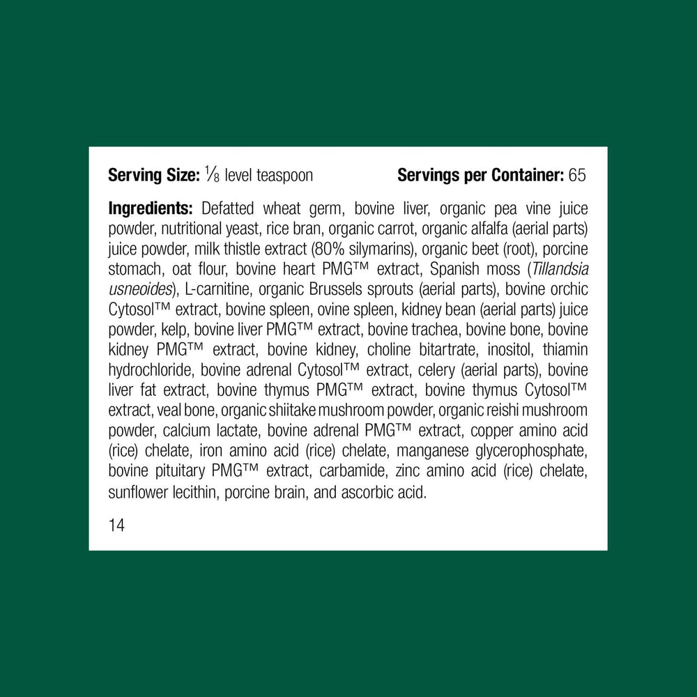 Standard Process Inc. Canine Whole Body Support powder scoop for easy daily dosing.