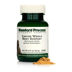 Standard Process Inc. Canine Whole Body Support powder tin for multisystem daily maintenance.