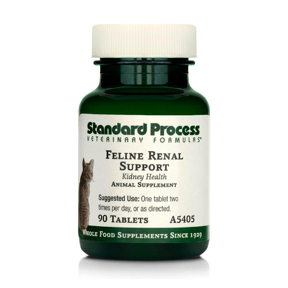 Standard Process Inc. Feline Renal Support bottle front shows whole-food ingredients for kidney health.