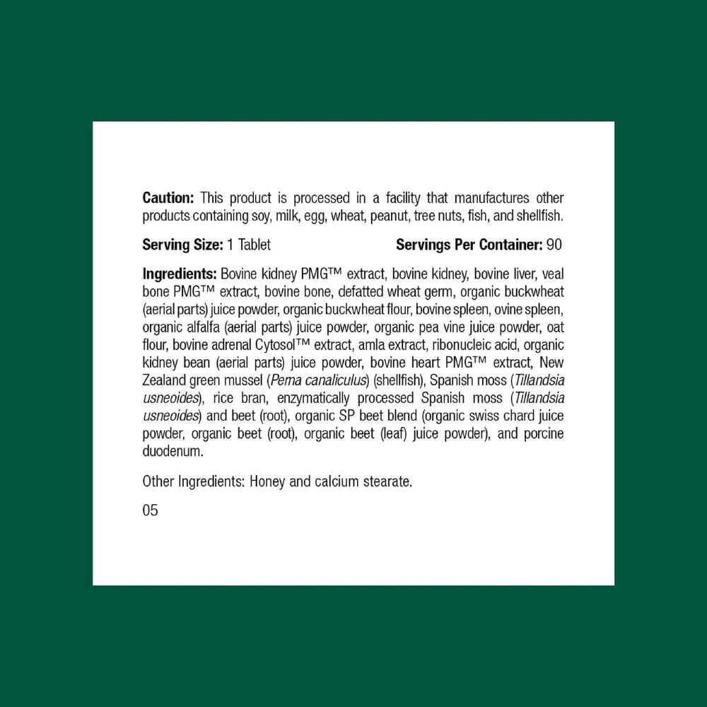 Standard Process Inc. Feline Renal Support tablets close-up highlighting kidney health support.