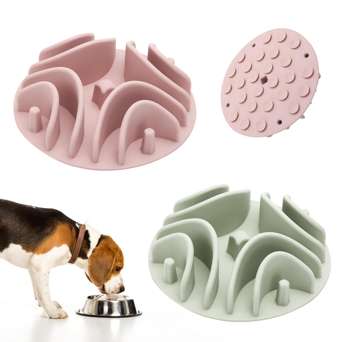 Stankeloko slow feeder insert in green bowl slows eating for mindful meals