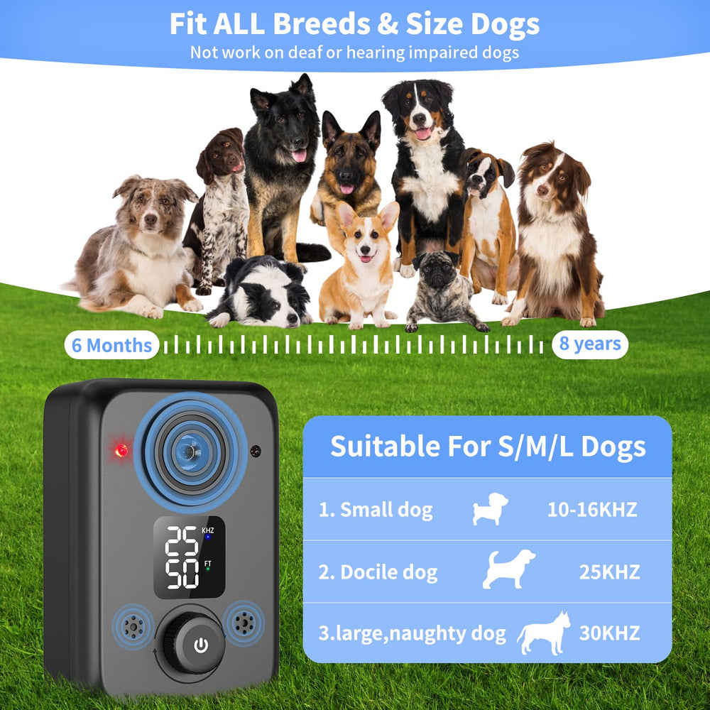 STANWIS anti barking device range detection demonstrates adjustable distances for indoor and outdoor use.