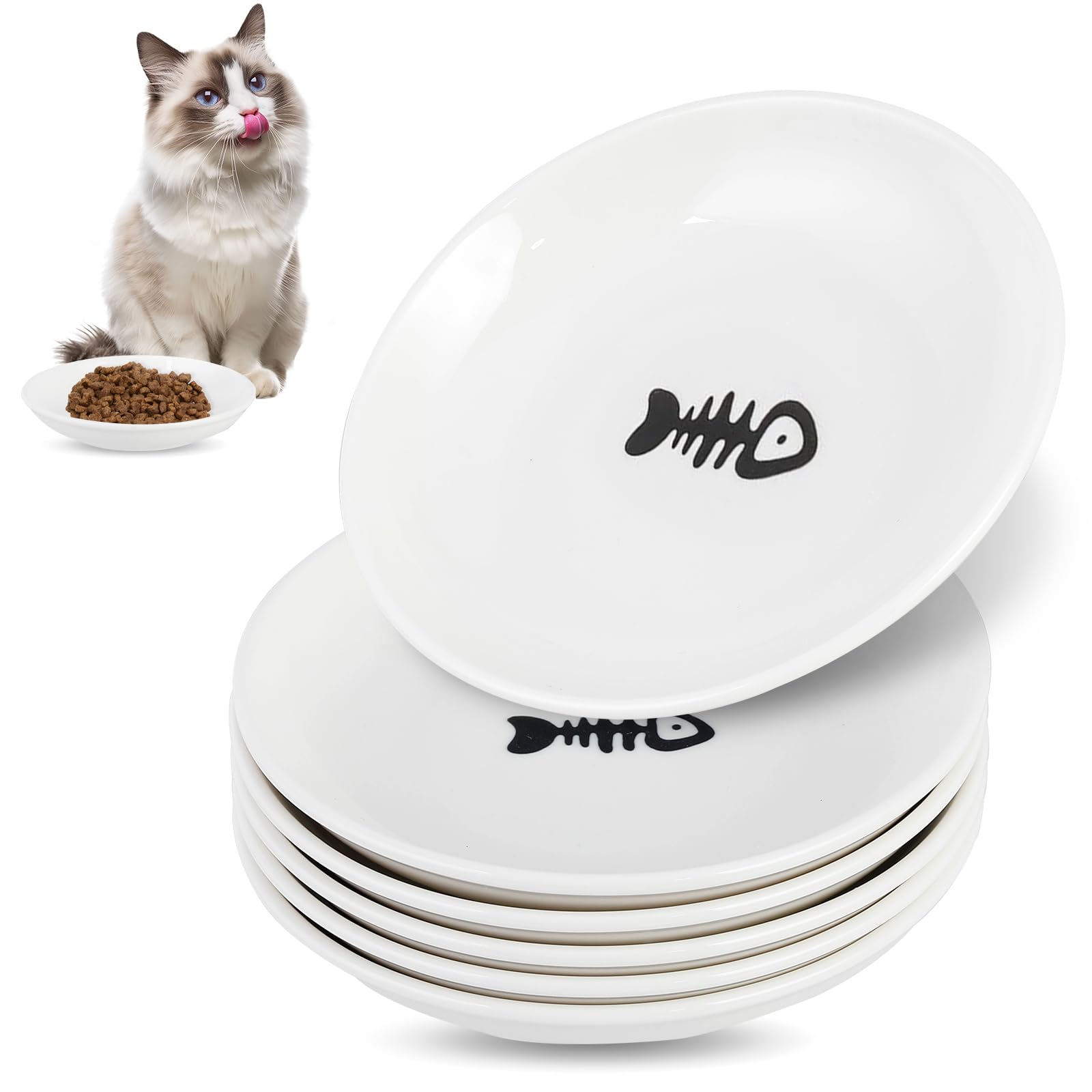STAOVA 6-pack cat bowls with a fishbone pattern that helps stimulate appetite during meals.