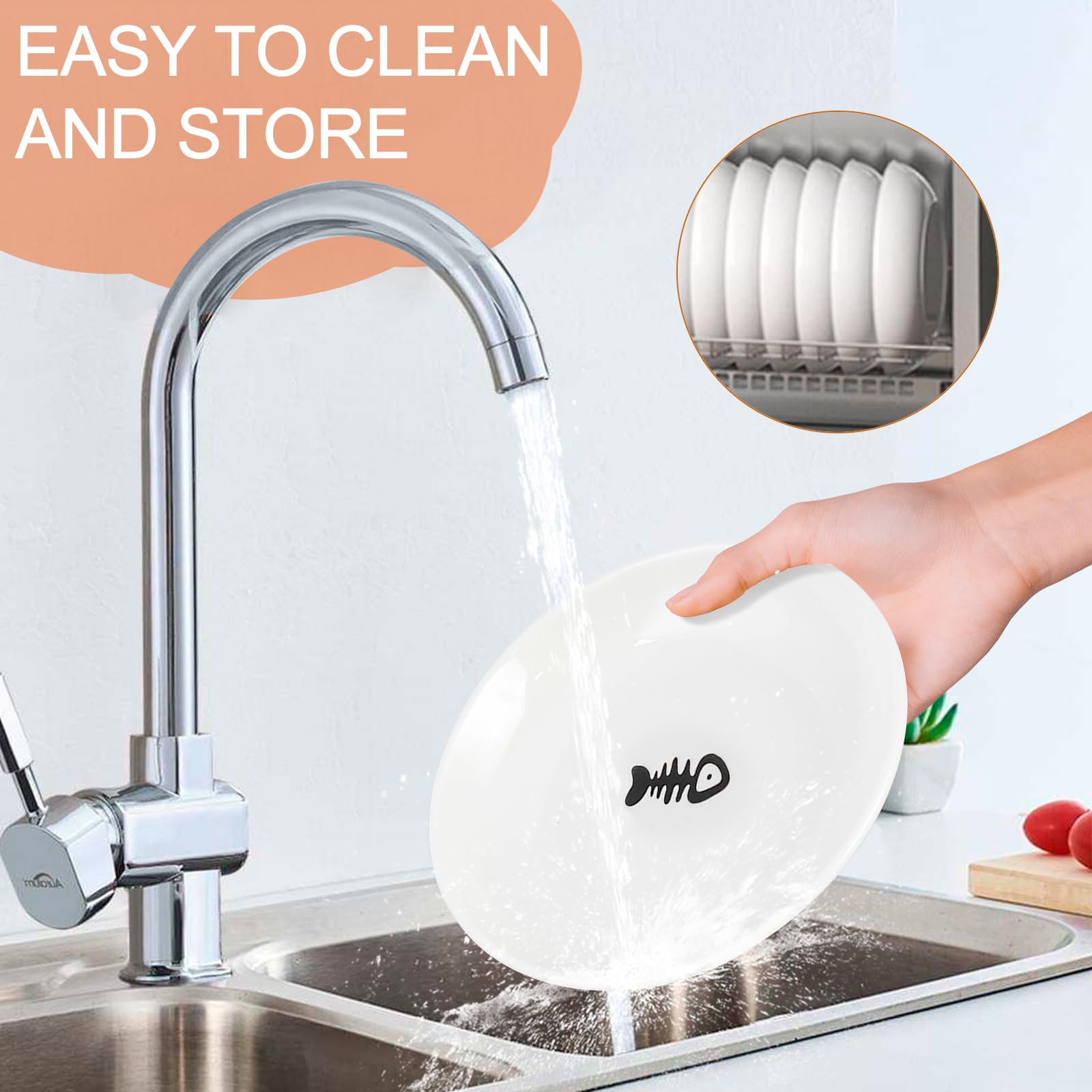 STAOVA dishwasher-safe cat bowls shown ready for quick cleanup after meals.