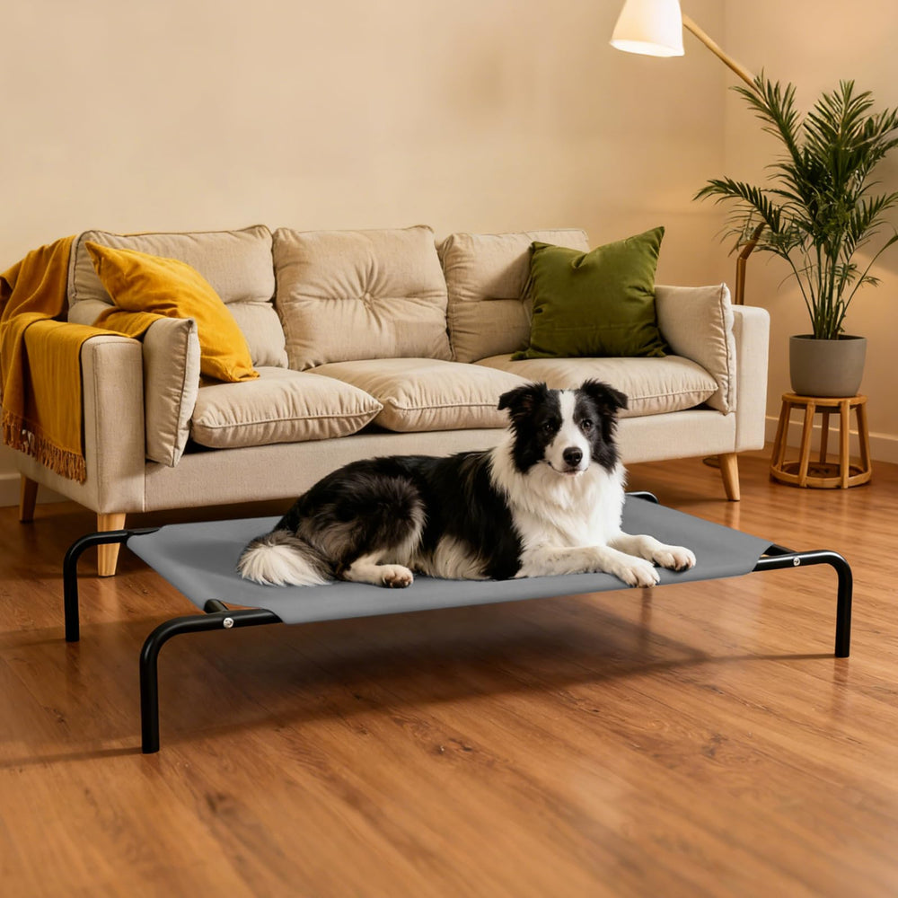 STARLATTA elevated dog bed legs detail showing sturdy frame and airflow