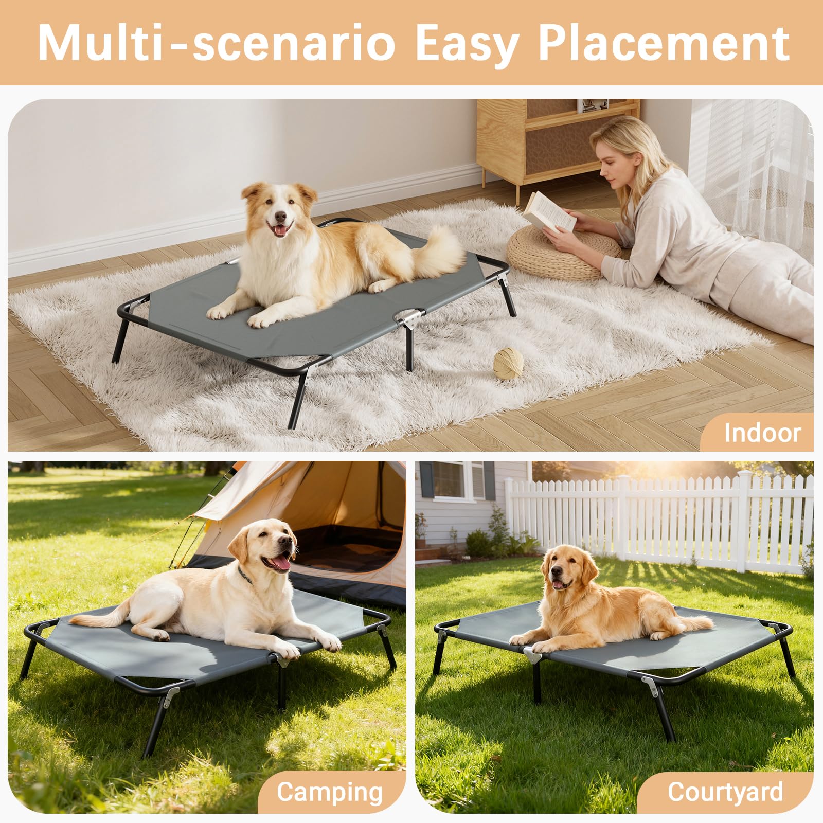 STARLATTA elevated dog bed keeps pets off cold floors and damp surfaces