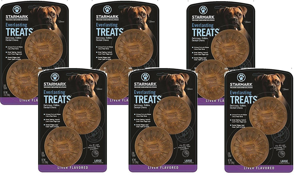 Starmark Everlasting Bacon dog dental chews large pack — hero image highlights size and durability.