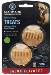 StarMark Everlasting Bacon dog dental chews small 4-pack close-up showing bacon flavor and chew design.