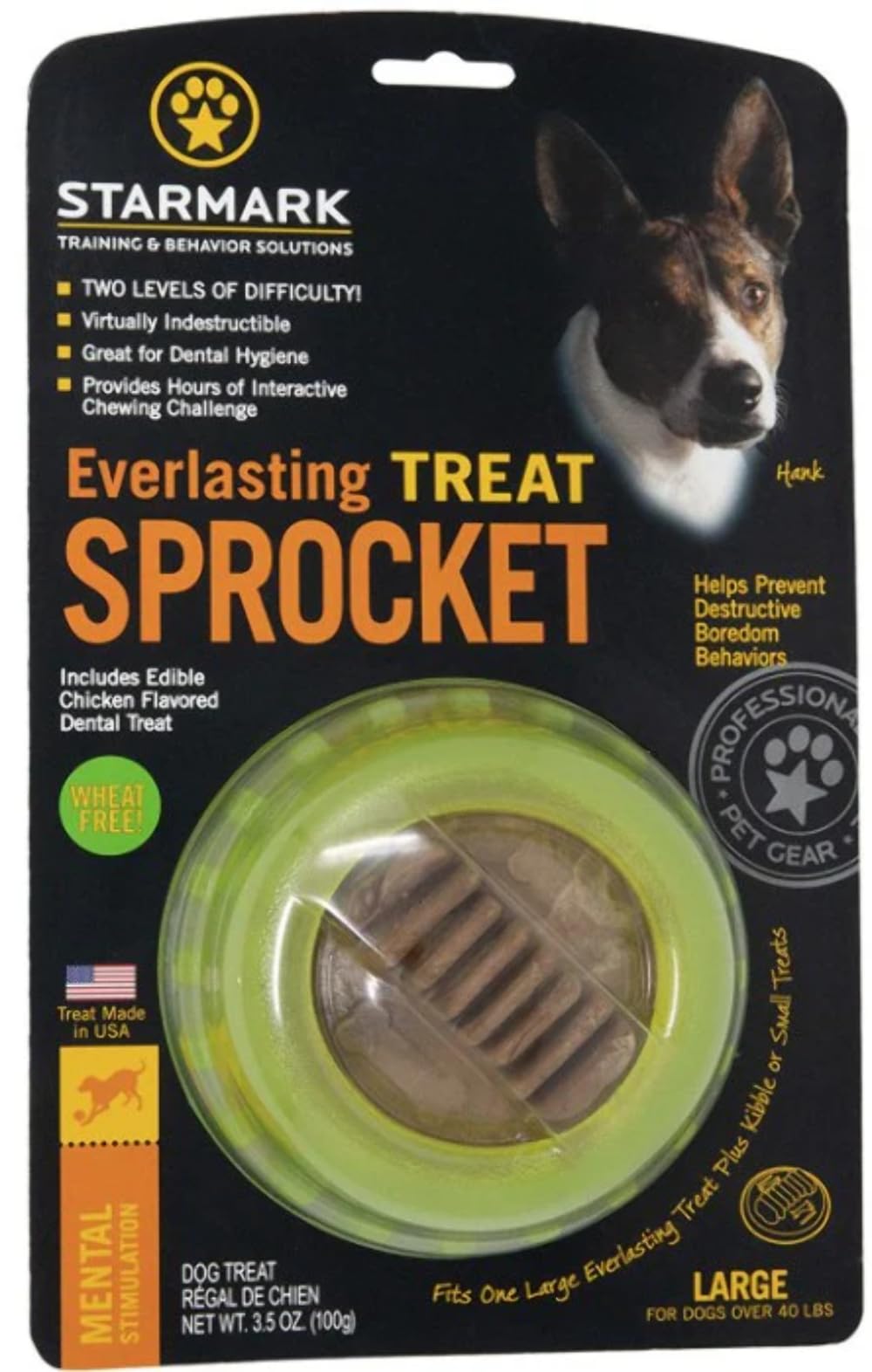 Starmark Everlasting Sprocket Large front view shows a durable chew toy for long-lasting engagement and dental upkeep