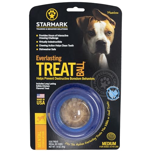 Starmark Everlasting Treat Ball Medium with treat inside invites slow, engaging play.