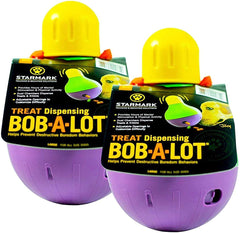Starmark Large Bob-A-Lot interactive dog toy promotes puzzle play and slows treats for enrichment.