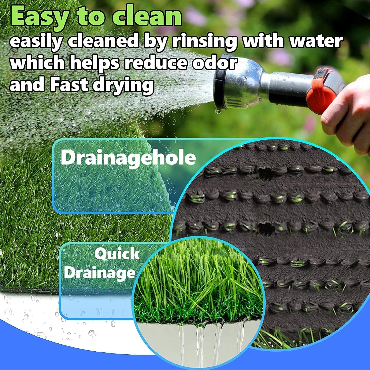 STARROAD-TIM artificial grass rug easy-cleaning, drainage holes simplify maintenance.