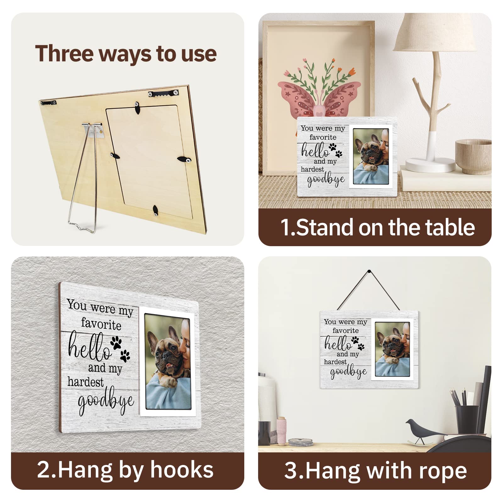 SteadStyle dog memorial frame side view, sturdy wood and durable construction for daily display.