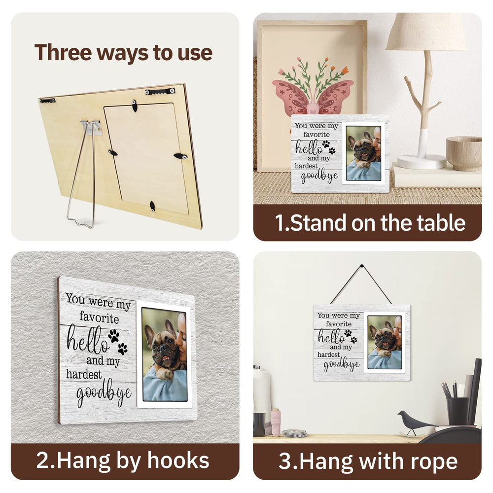 SteadStyle dog memorial frame side view, sturdy wood and durable construction for daily display.