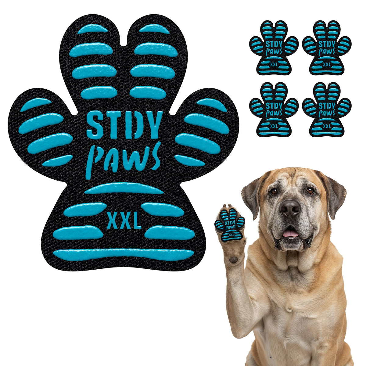 Steady Paws anti-slip paw grips closeup show secure traction on slick floors.