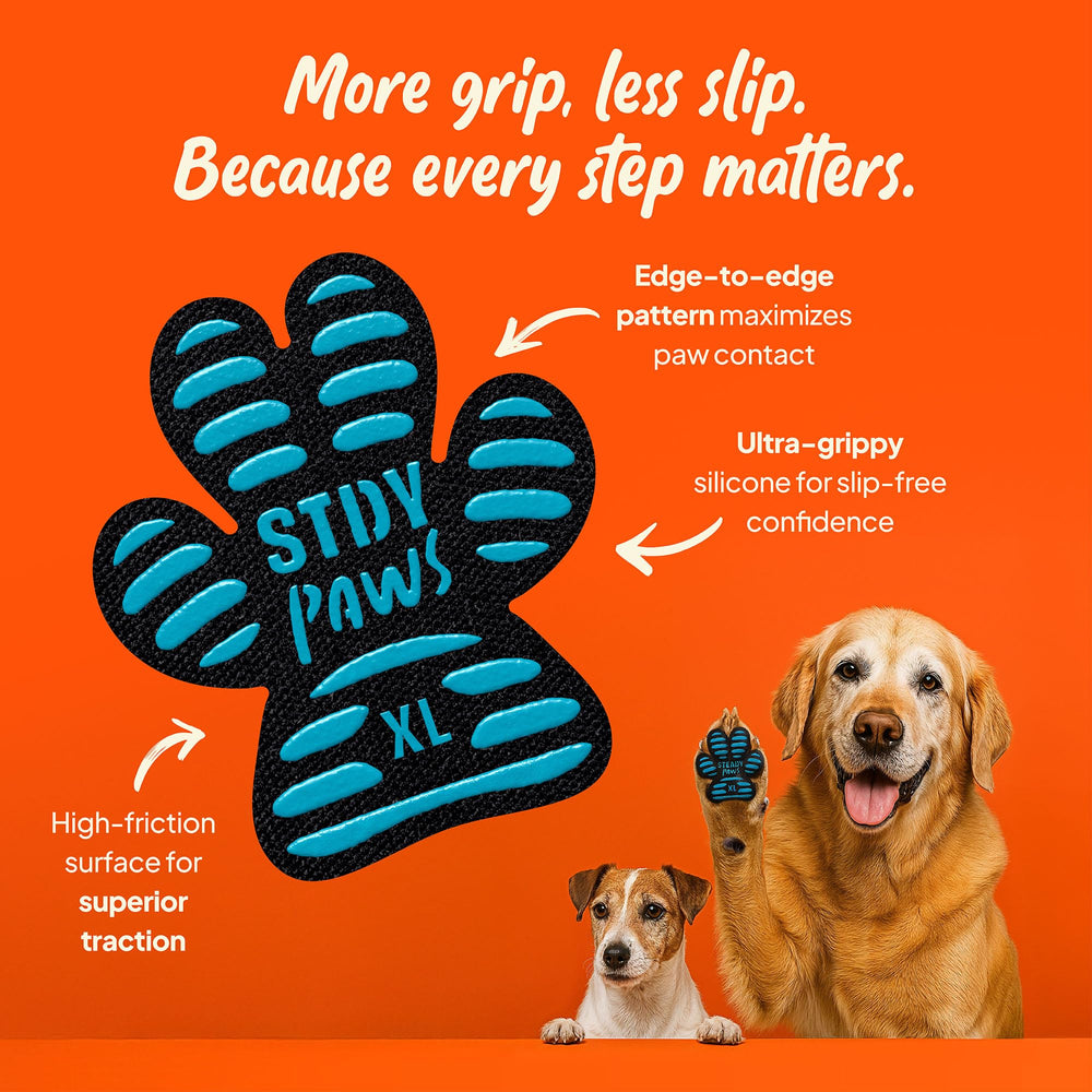 Steady Paws paw grips offer easy application—peel and stick for quick setup.
