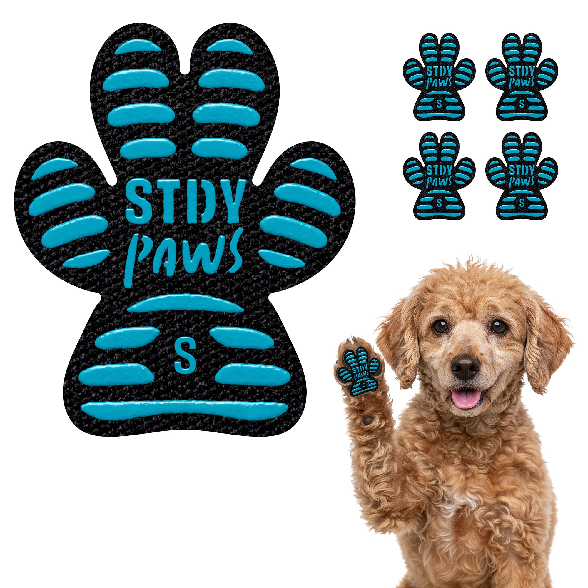 Steady Paws paw grips on a dog's paw delivering instant traction on hardwood floors.