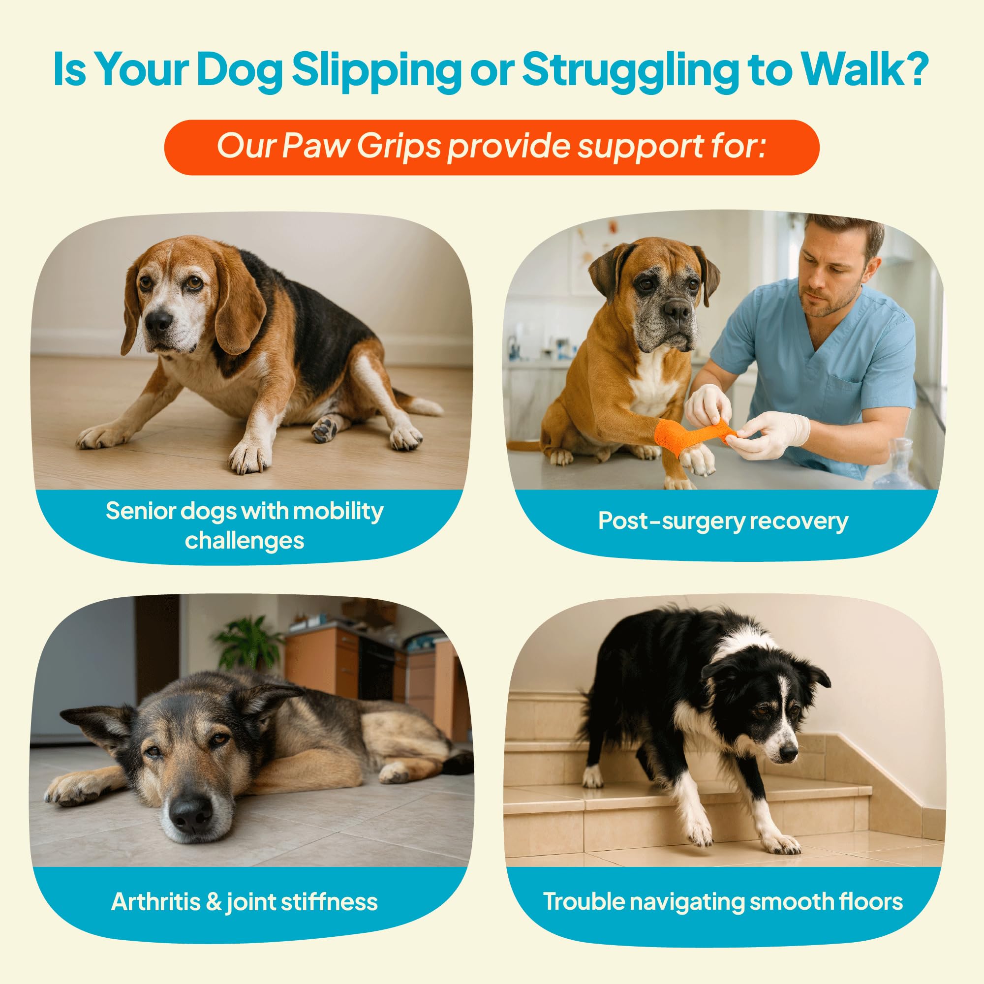 Steady Paws easy application trim-to-fit paw grips.