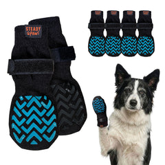 Steady Paws anti-slip dog socks offer secure traction on hardwood floors.