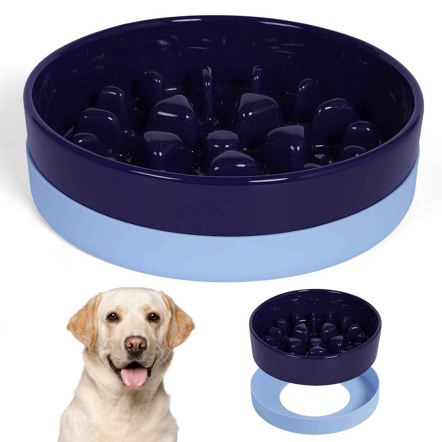 Sted ceramic slow-feeder bowl blue maze design slows feeding for calmer meals.