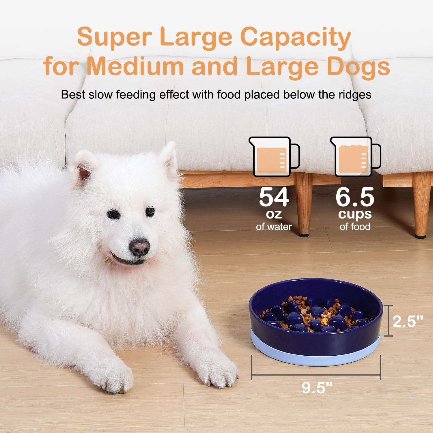 Sted large-capacity dog bowl holds ample food with fewer refills.