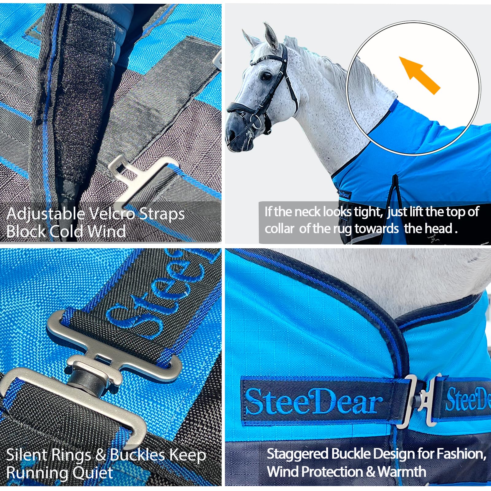SteeDear waterproof-breathable outer keeps the horse dry on wet days.