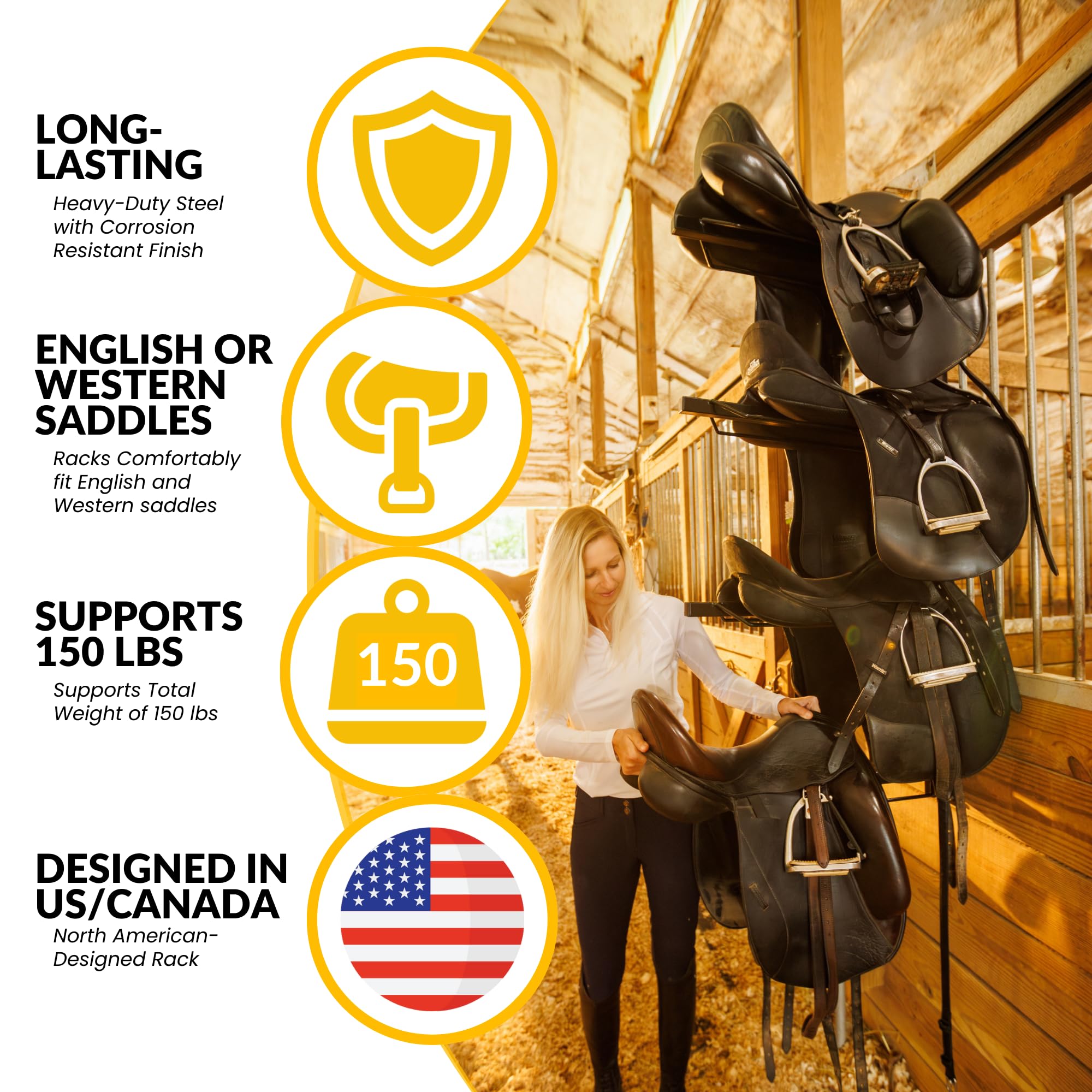 SteelChimp saddle rack heavy-duty steel frame highlights durable construction for daily tack organization