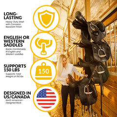 SteelChimp saddle rack heavy-duty steel frame highlights durable construction for daily tack organization