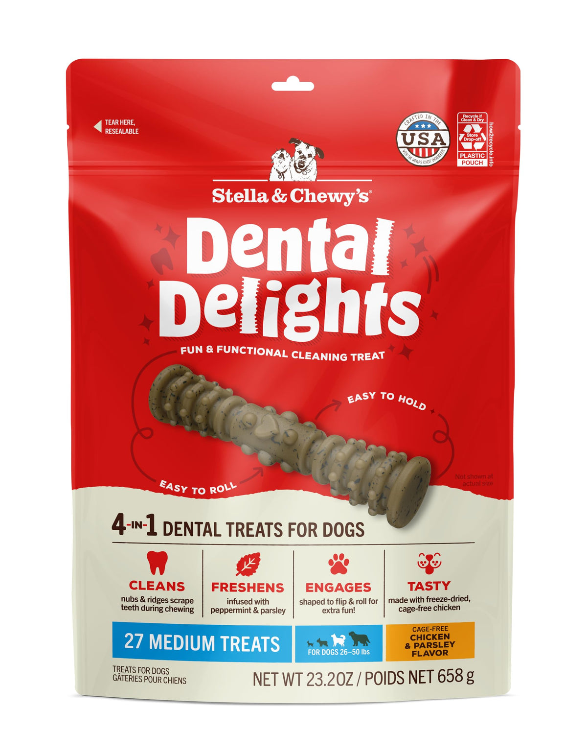 Stella & Chewy's Dental Delights chicken roll engaging chewing for dental care