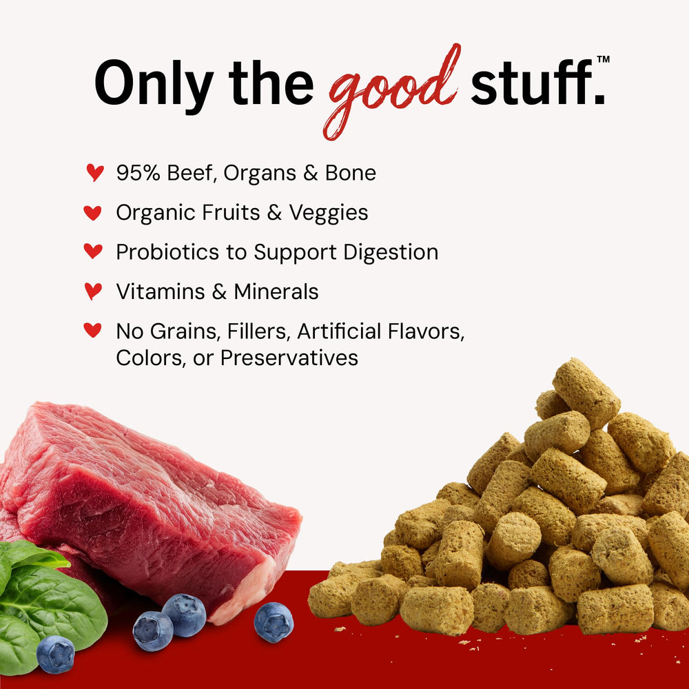 Freeze-dried beef pieces from Stella & Chewy's shown in a close-up