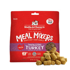 Stella & Chewy's freeze-dried turkey meal mixers packaging on shelf, convenient protein source.
