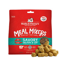 Stella & Chewy's freeze-dried salmon-cod meal mixers in a bag deliver high-protein seafood nutrition.