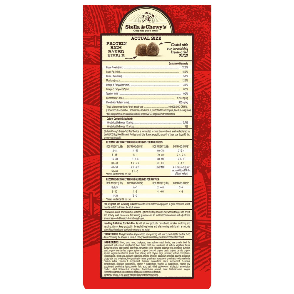 Stella & Chewy's Raw Coated Beef Recipe kibble close-up with freeze-dried coating.