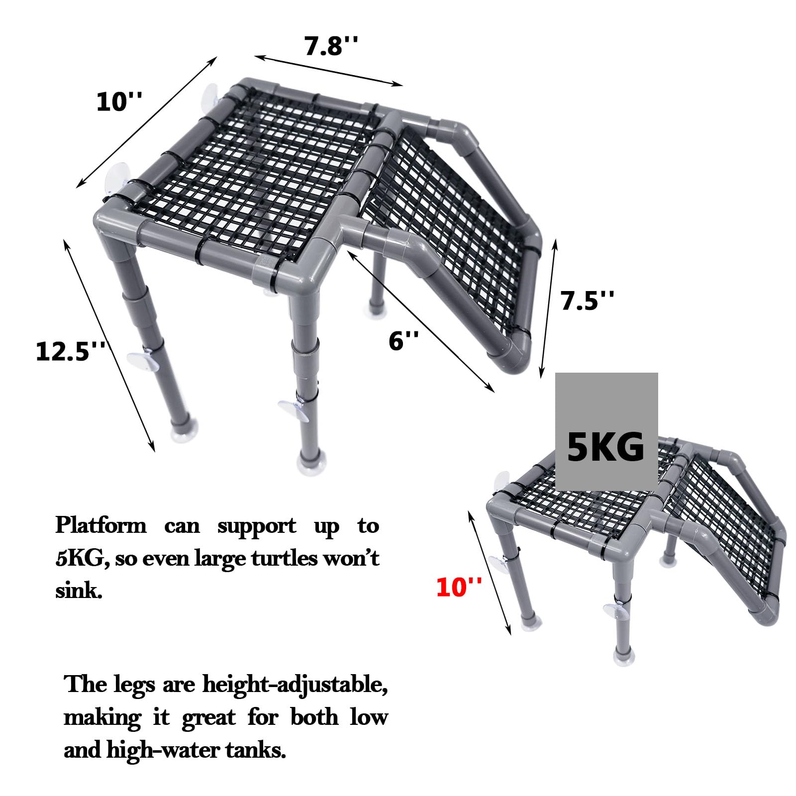 StellarOcean turtle basking platform pvc-cutting compatibility option allows height customization for fit.